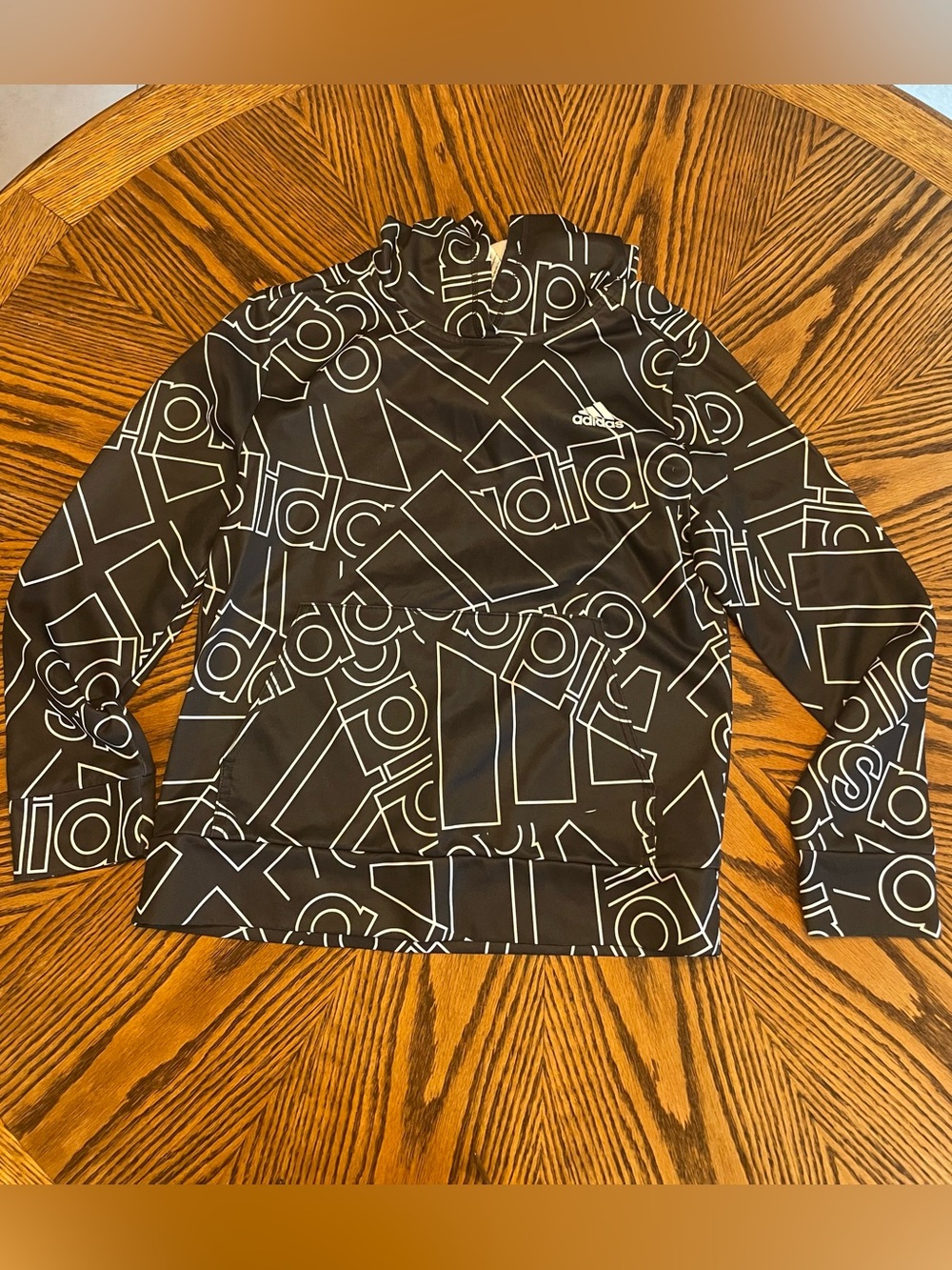 Adidas Boys Black Graphic Logo Hoodie Size 10/12